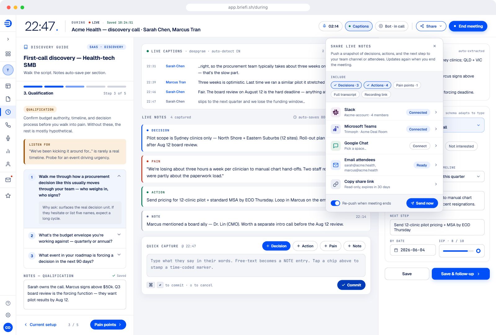 Briefi desktop — During