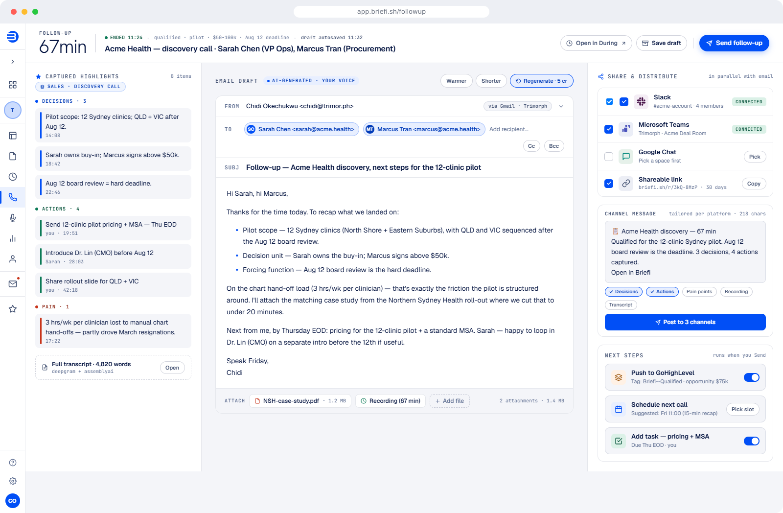 Briefi desktop — Follow-up