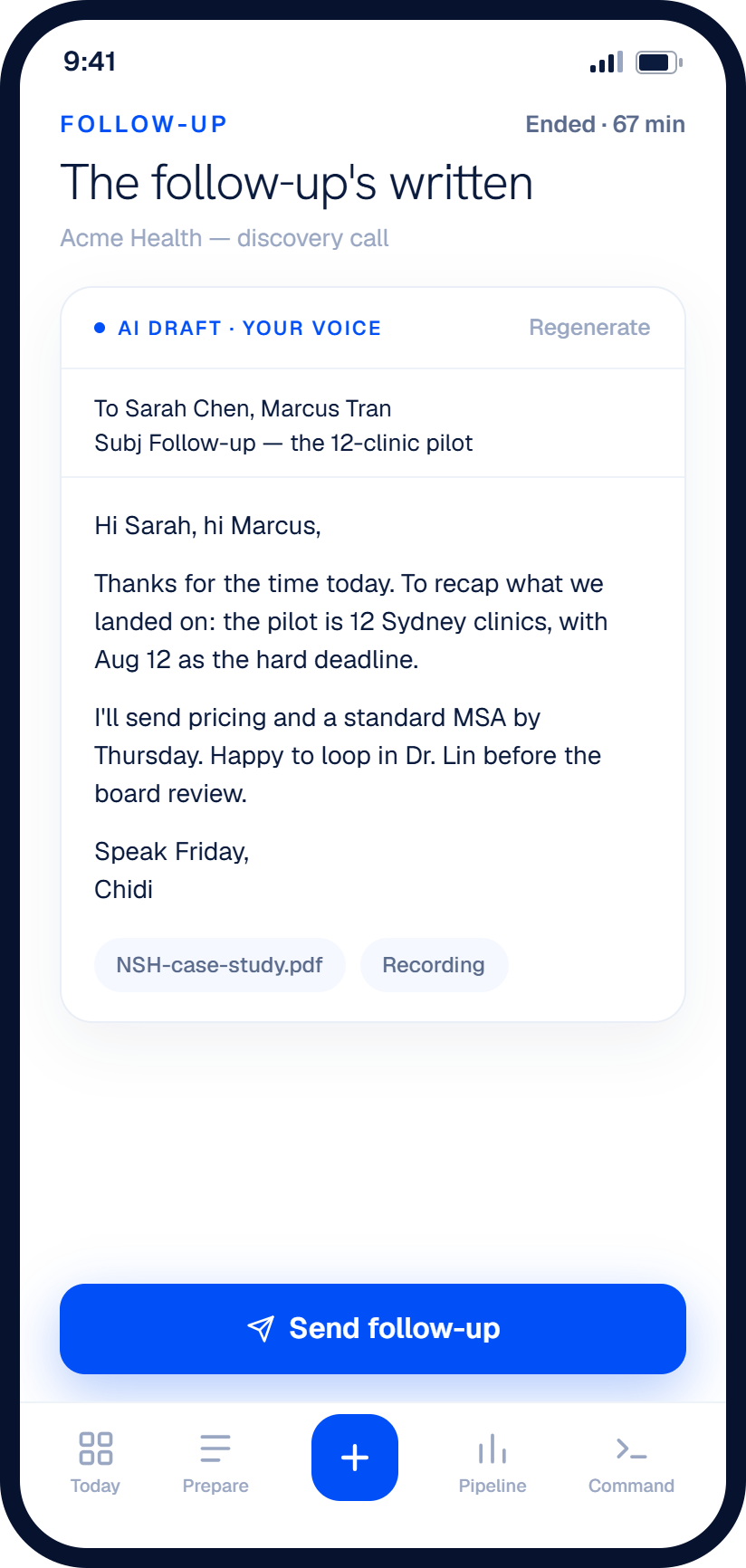 Briefi mobile — Follow-up